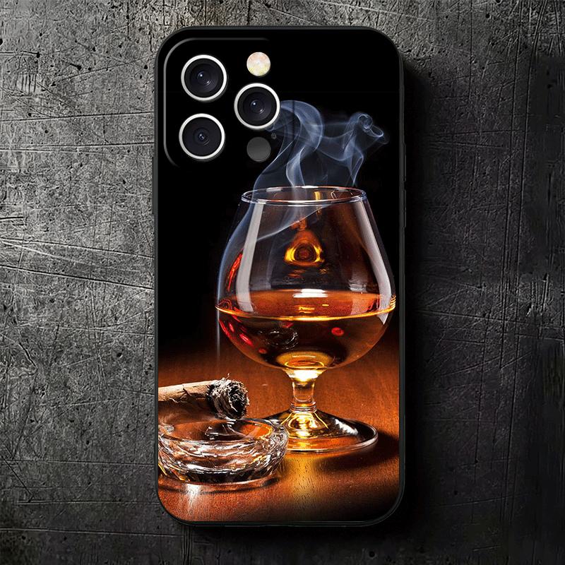 Cigar Whiskey Ice Drink Soft Phone Case for iPhone 16 16E 17 Air 15 Pro Max 14 Plus 13 Mini 11 12 7 Black Cover Back Shell