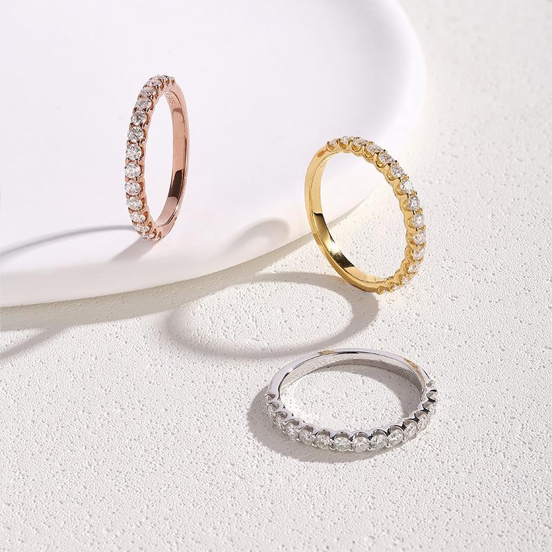 18K Gold Plated S925 Sterling Silver Moissanite Thin Band Ring for Women – White, Rose, and Yellow Gold Options
