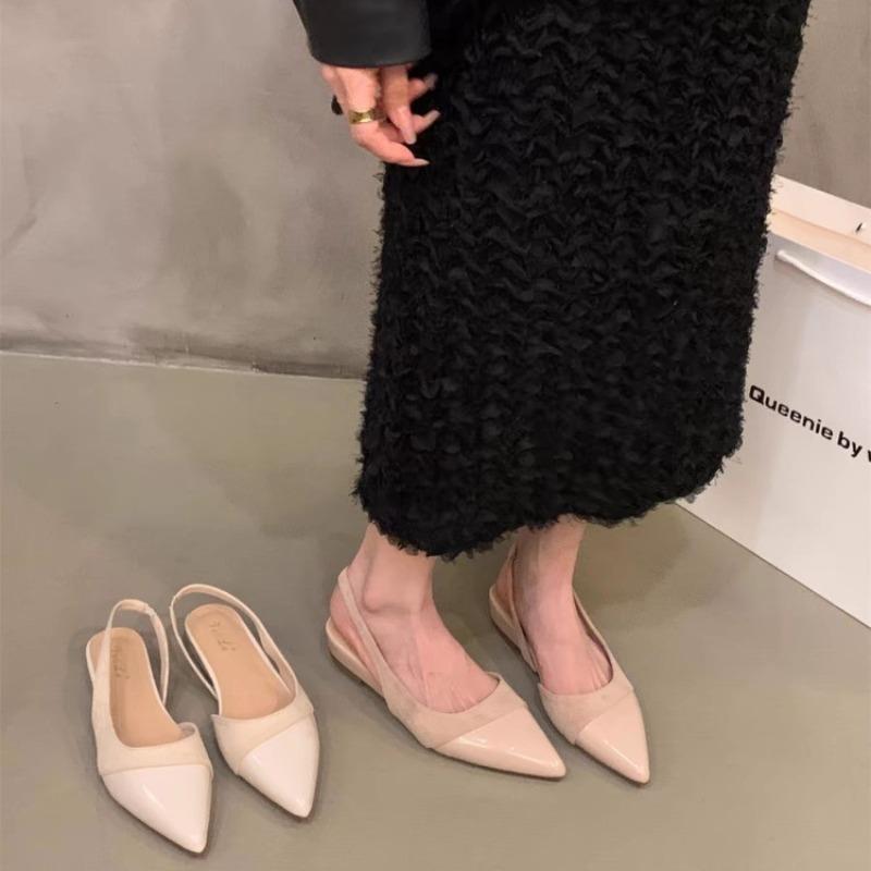 Fashion 2025 New  Head Sandals French Style Spliced Pointed Toe Single Shoes Fairy Shoe Spring Summer Atmosphere French Little Fragrance