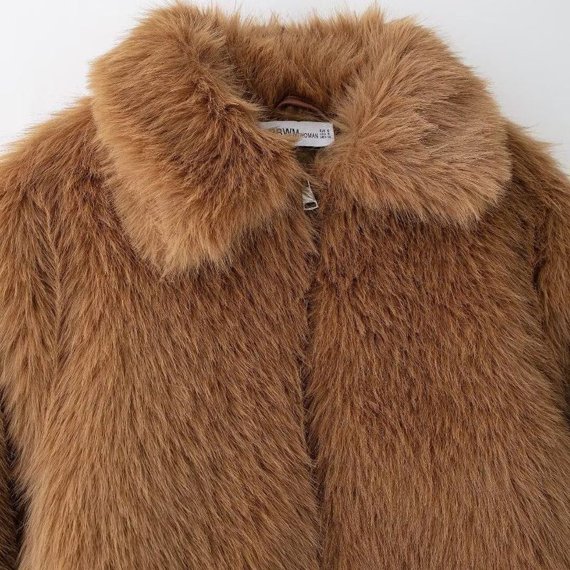 Kaslead New Arrival Women's Clothing Fashion Style Stylish Simple and Versatile Furry Turn-down Collar Coat 1252029