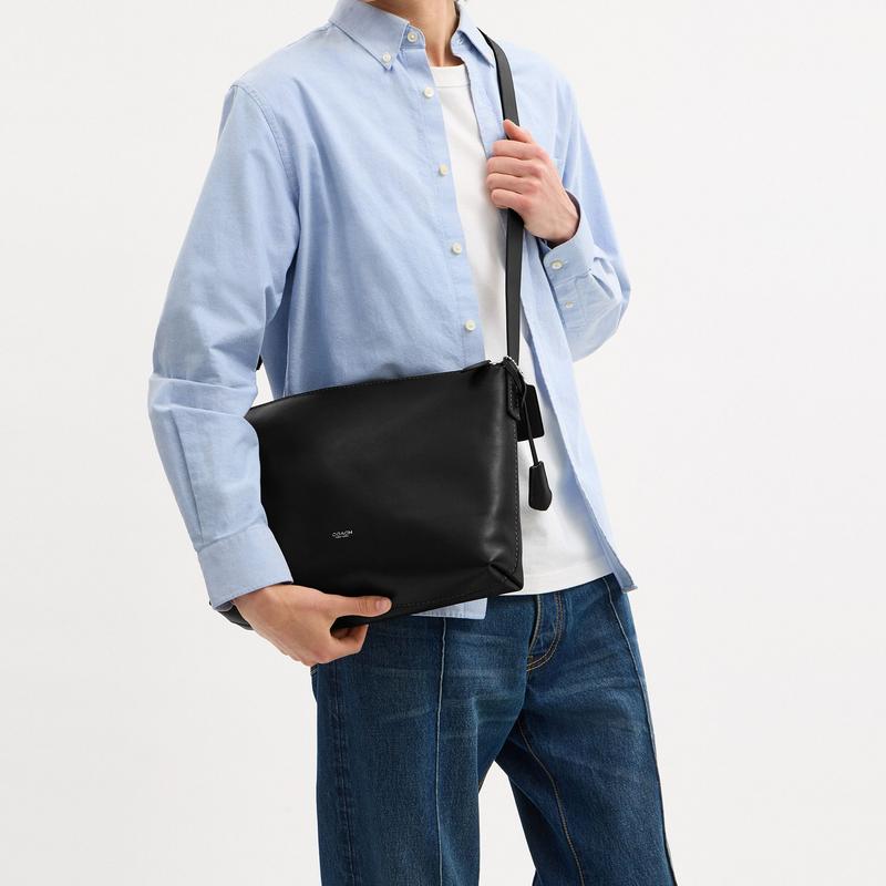 Coach MOTT 33 Buchstabenlogo Schultergurt verstellbar Rindsleder Umhängetasche Crossbody Schultertasche Große Größe Unisex Paar Stil Schwarz