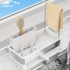 1 buc Suport burete din oțel inoxidabil cu tavă de scurgere - Organizator multifuncțional pentru bucătărie și baie pentru ustensile de curățat, prosoape și perii
