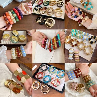European & American Acrylic Patchwork Square Bracelet - Fashionable, Trendy, Versatile Design