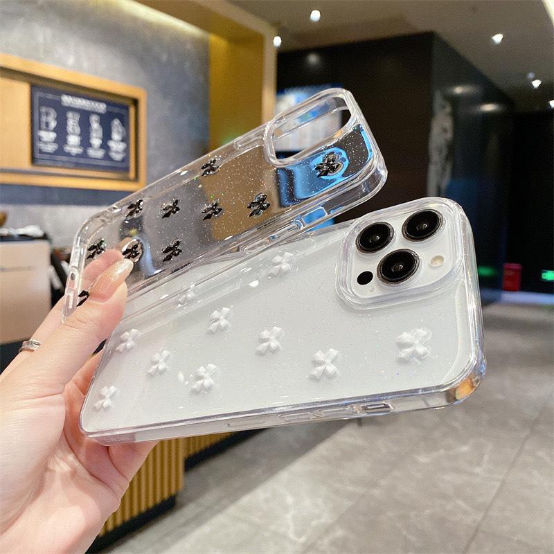 Glitter Pink Small Bow Phone Case for IPhone17promax Small Fresh Style for Apple 16 Transparent Anti-fall 15