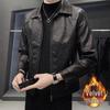 Men's Slim-Fit Korean-Style Lapel Leather Jacket with Velvet - Autumn/Winter Motorcycle Casual.