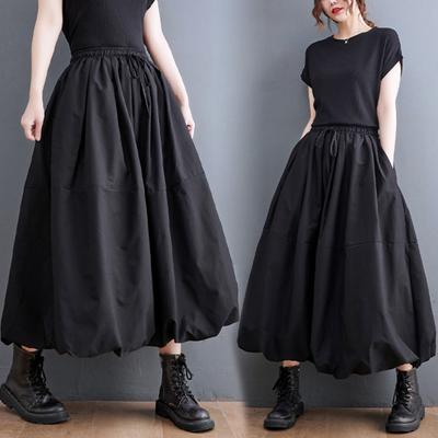 Dames A-lijn Rok Elastische Hoge Taille Vetersluiting Grote Zoom Maxi Rok met Zakken Effen Kleur Casual Lange Rok