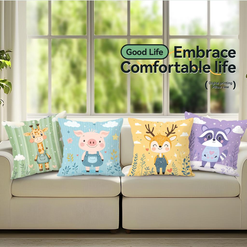 4pcs/set Adorable cartoon animals Cushions Pillowcase Polyester Cushion Cover Throw Pillow Pillowcover Home Car Sofa Decor