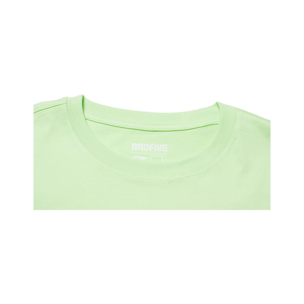 Li-Ning Badfive Round Neck Letter Print Short Sleeve T-Shirt Men Tops Fluorescent-Ice-Green AHSS389-1