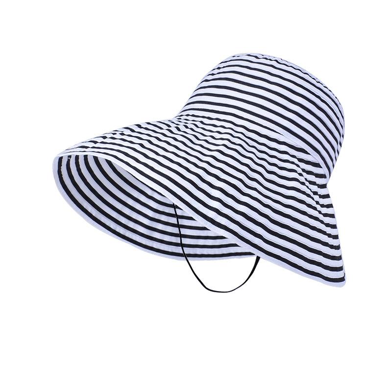 Summer outdoor foldable sunshade sunscreen contrasting color striped big eaves bucket hat women