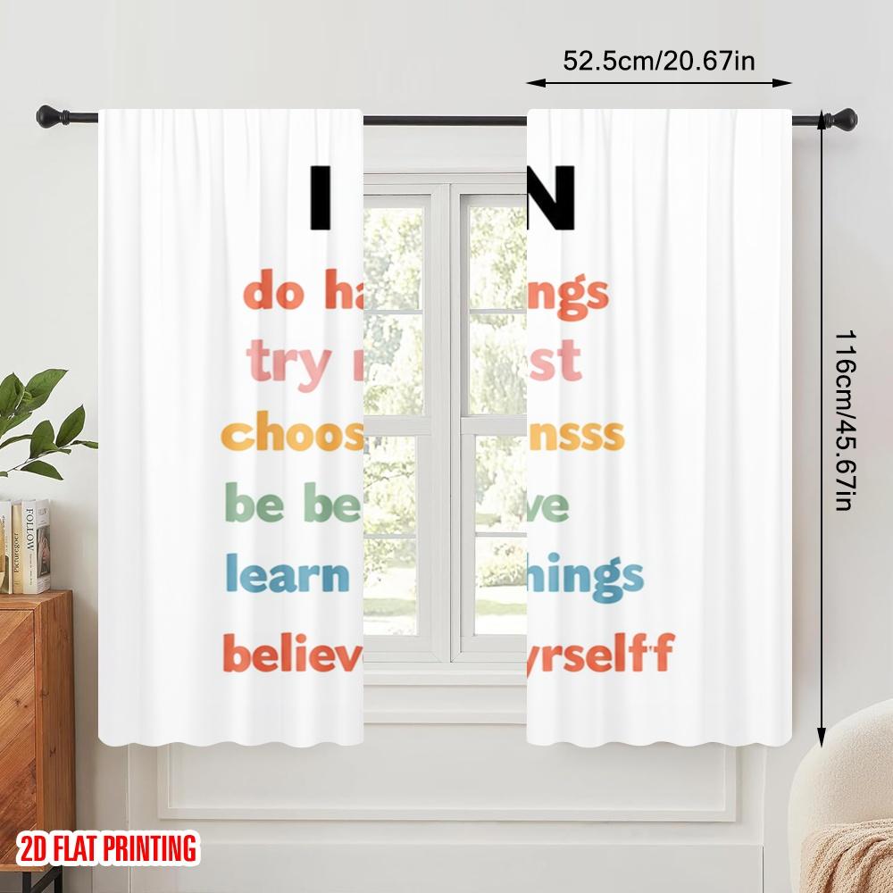2pcs 2D Flat Printing Curtain I CAN Do Hard Things Polyester Without Electricity Seasonal Party & Holiday Decor Perfect for