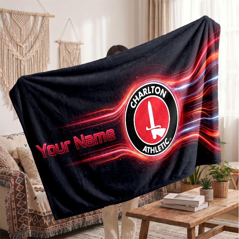 Charlton Athletic Personalized Fleece Blanket With Football Logo, Custom Name Text Soft Warm Home Throw Blanket
