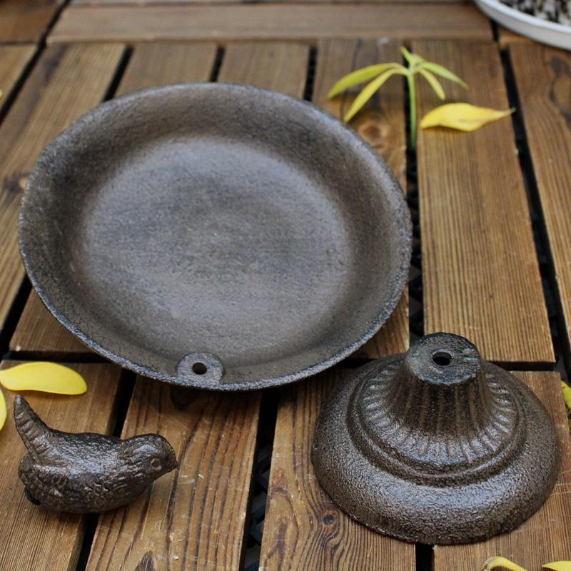 Antique Rustic Round Cast Iron Footed Bird Feeder With Bottom Base Home Garden Decor Table Heavy Metal Storage Bowl Plate Tray