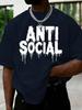 Unisexs Light Green Oversized T Shirt Anti Social Drip Letter Print Crew Neck Short Sleeve Hip Hop Streetwear Casual Summer Tops