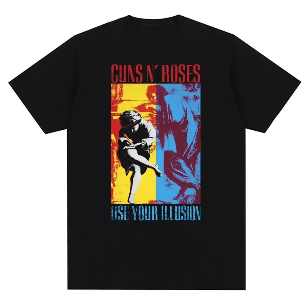 Koszulka z nadrukiem graficznym Guns N Roses Vintage Zespół Rockowy Streetwear Krótki Rękaw Moda Okrągły Dekolt Koszulka Kobiety Mężczyźni Bawełniana Koszulka