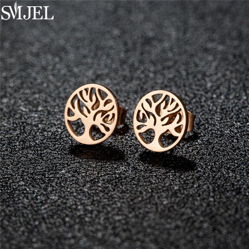 Vintage Tree of Life Stainless Steel Earrings for Women Fashion Norse Mythology Yggdrasil Jewelry World Peace Ear Studs Gift