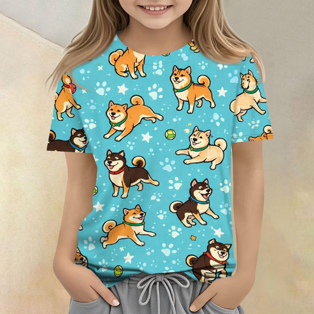 Children's Printed Round Neck Short Sleeved Casual T-shirt