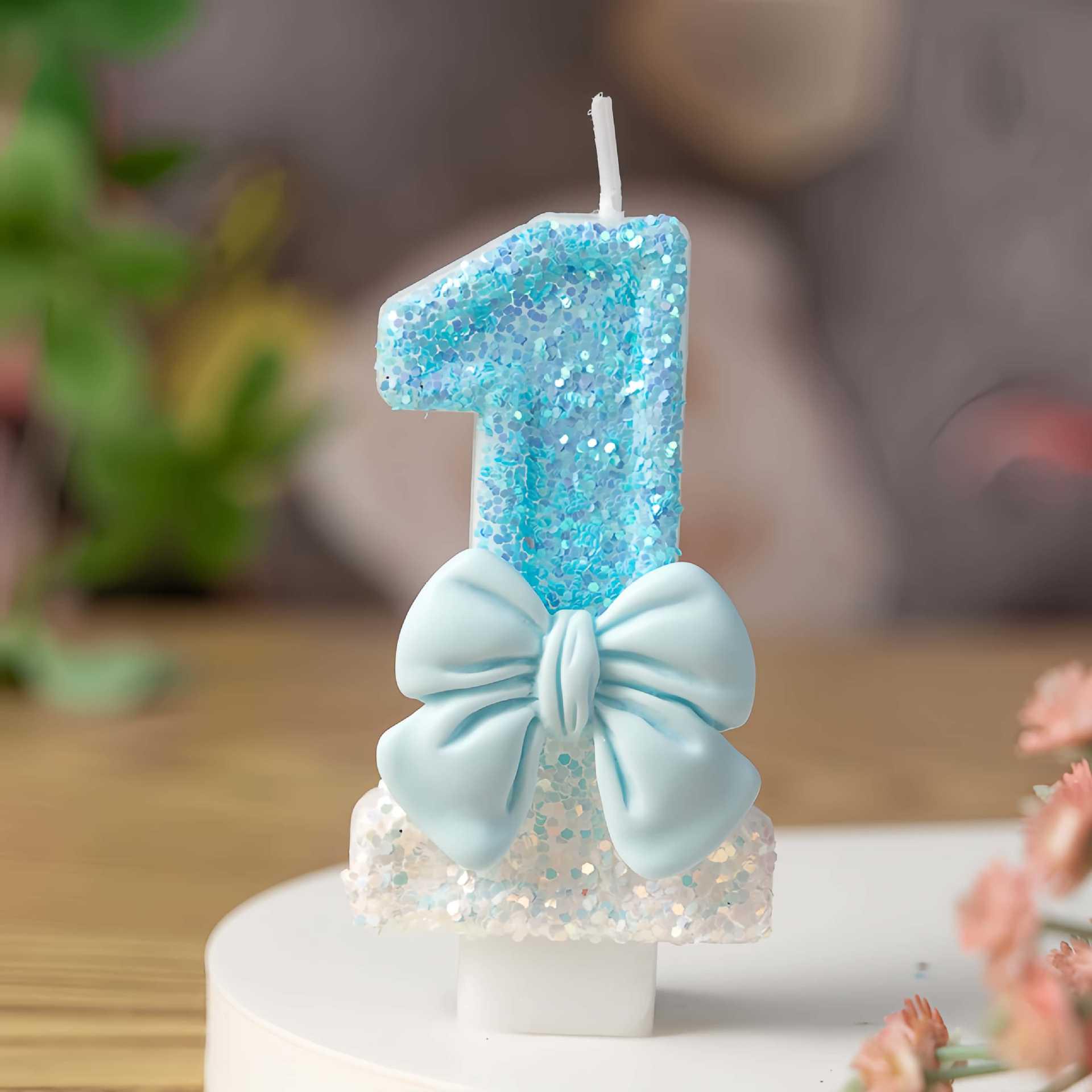 Creative Blue Bow Birthday Number Candles for Children s Cake Decoration