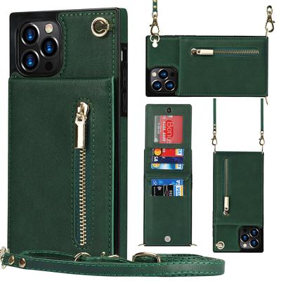 Rits portemonnee voor iPhone 14 13 12 Mini 11 X Xr Xs Pro Max 7 8 Plus hoesje met kaarthouder Lanyard riem Crossbody lederen hoes