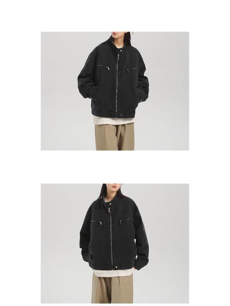 Trendige Retro Unisex Jeansjacke mit Stehkragen - Lässige Herbst-Arbeitskleidung