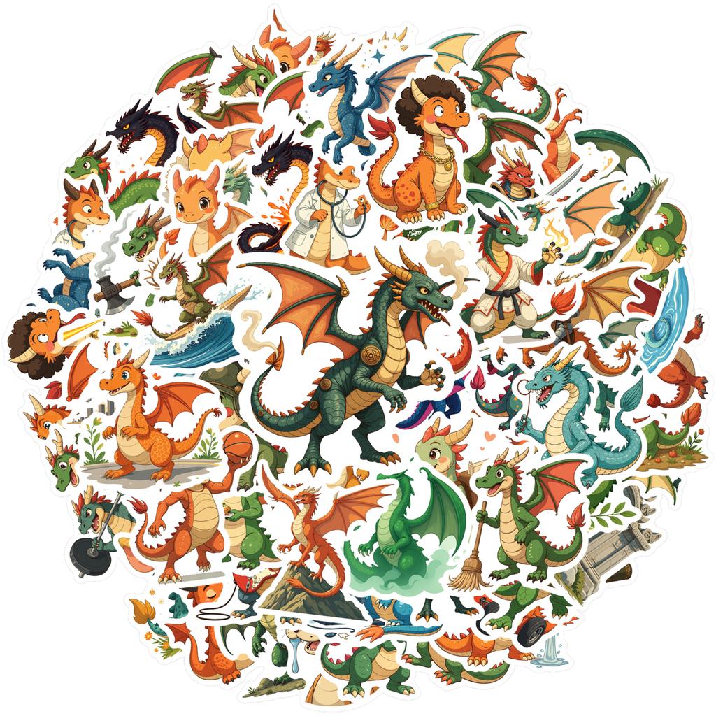 35pcs-100pcs Fantasy Mythical Creatures Stickers Cute Dragon Fantasy Stickers Stickers For DIY Phone Guitar