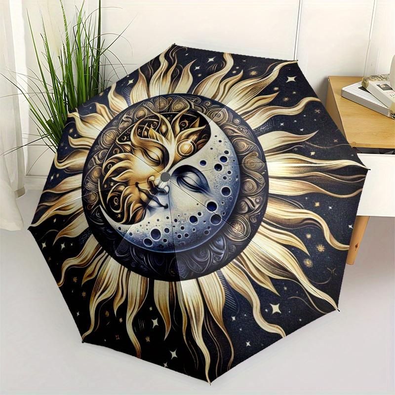 Golden Sun & Moon Celestial Mandala Wall Art Print Umbrella, Christmas Gift Y367