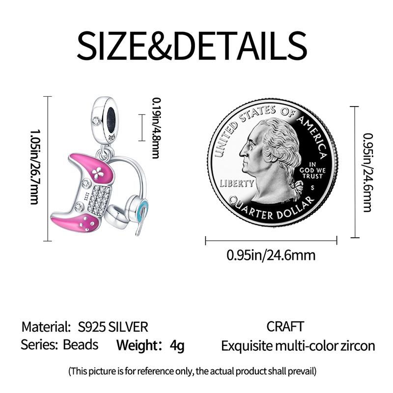 Charms Original Copper Pink Earphone Game Console Pendant Beads Fit Bracelet Diy Fine Gift Women Delicate Jewelry A