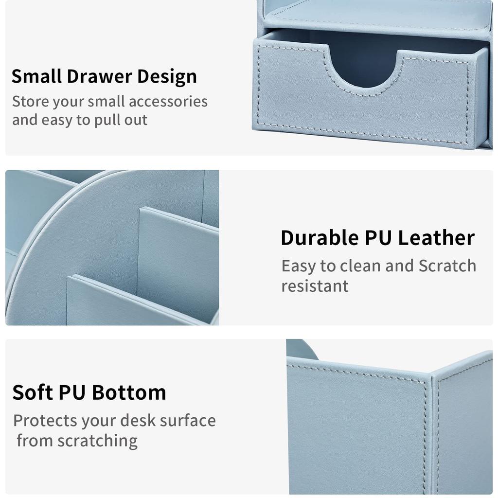 KINGFOM PU Leather Desk Storage Desktop Organizer with Stationery Remote Item Stylish Box/Case, Drawer, Pen/Pencil Holder, Stand, Control/Small