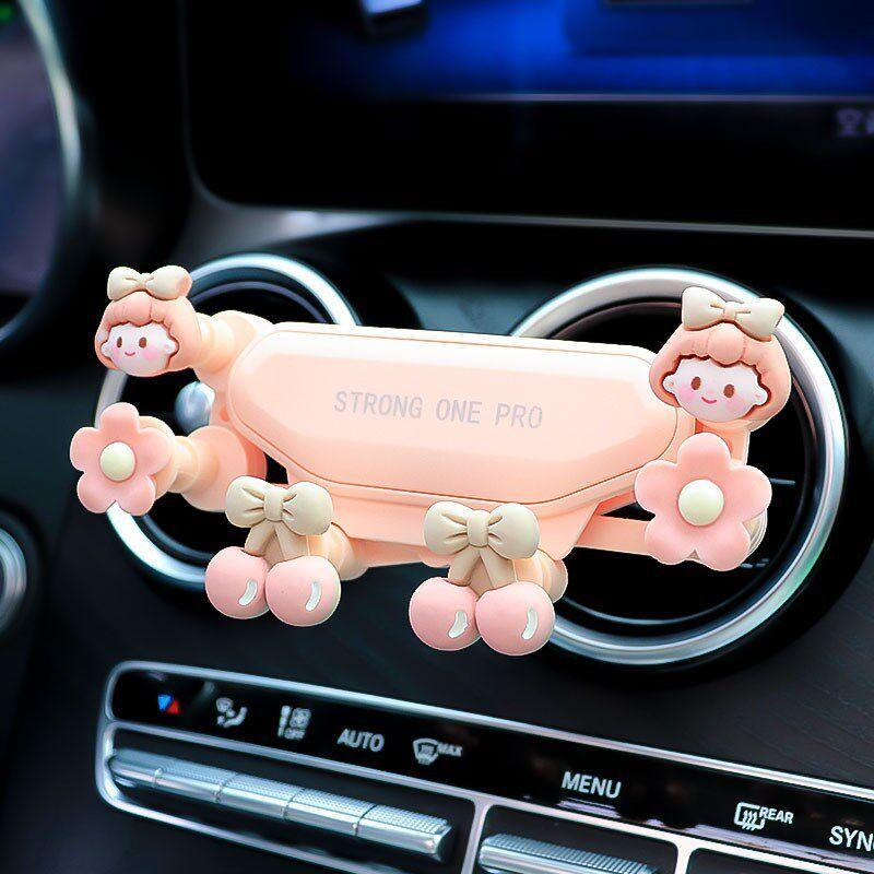 Cartoon Cute Phone Holder for Car, Clip-On Air Vent Decoration, Female Car Mount, Navigation Support Girl Stand