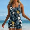 Women’s Printed Tankini Two Piece Swimsuit Set with Sleeveless Top and Boyshorts Athletic Swimwear for Beach Pool