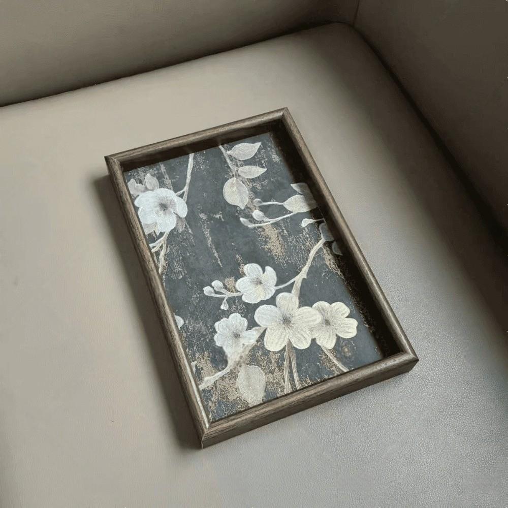 Snack Tray 20x30CM Tea Tray Golden Flower Flower Square Dessert Tray Exquisite Design Blue Bottom Serving Tray Foyer