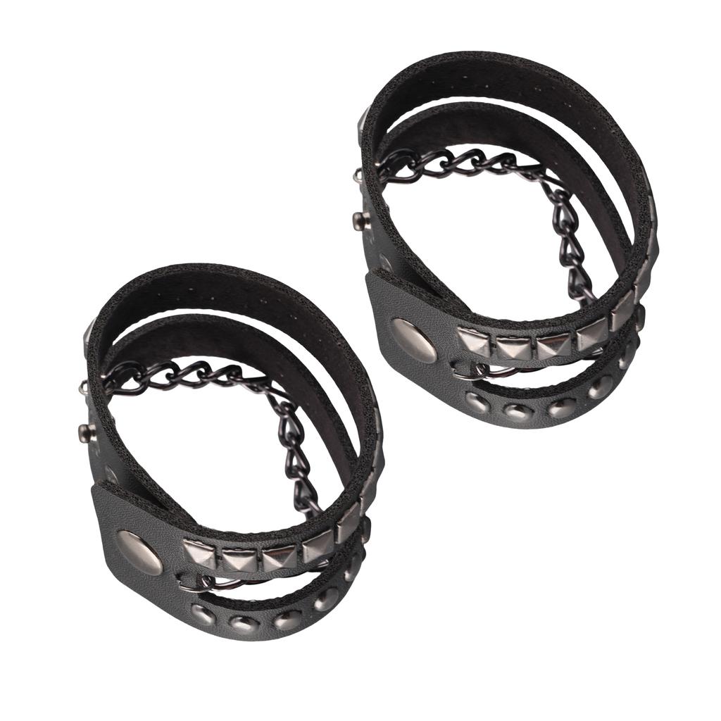 2Pcs Punk Wristband Vintage Multi‑Layer Rivet Motorcycle Faux Leather Cuff Bracelets