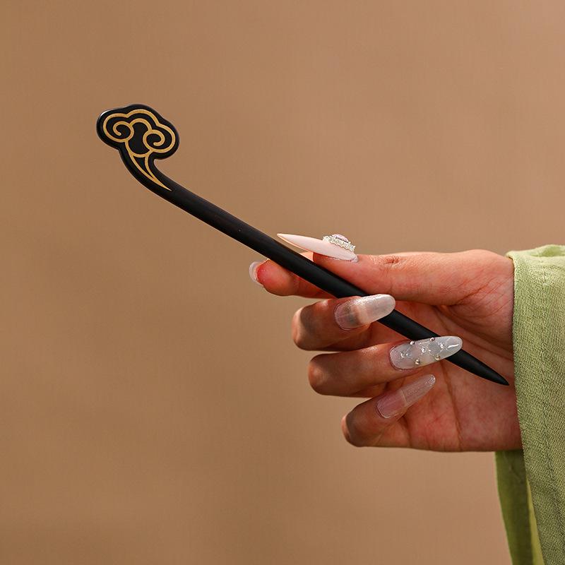 "Auspicious Lotus Cloud Sandalwood Hairpin: Ancient Chinese Style Hanfu Headdress for Women"