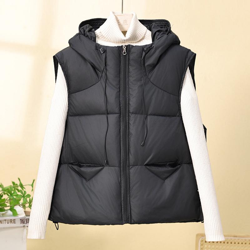 

Новая женская легкая куртка без рукавов с капюшоном однотонная утолщенная теплая спортивная повседневная свободная хлопковая куртка XL чёрный