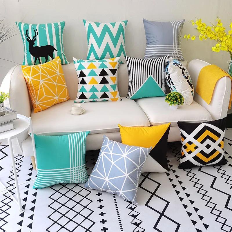 Office Living Room Home Pillowcase Colorful Striped Geometric Pattern Pillowcase Car Ornaments