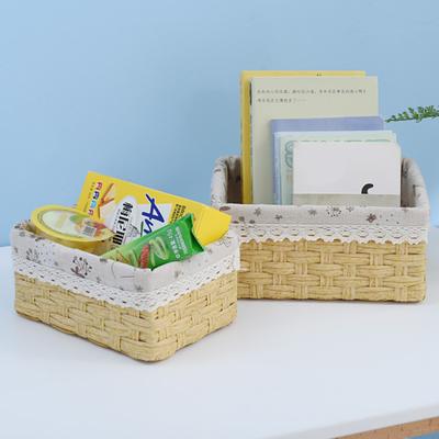 Storage Basket Flower Pattern Wear Resistant Fabric Multifunction Handmade Rattan Sundries Storage Bin for Home