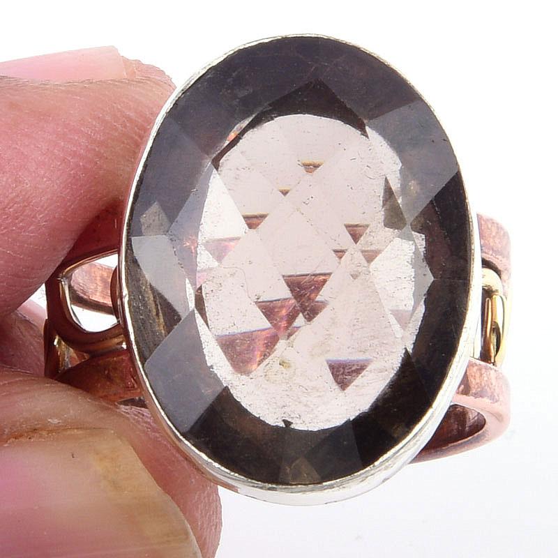 

Натуральный дымчатый кварц драгоценный камень 925 стерлингового серебра ювелирные изделия двухцветное кольцо S.7 t6Y66