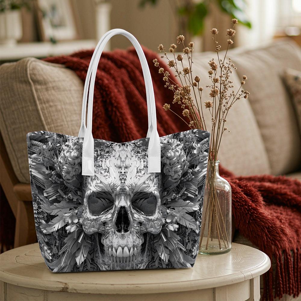 Gothic Skull Print Tote Bag Fashion Casual Shoulder Top Handle Handbag for Daily Use