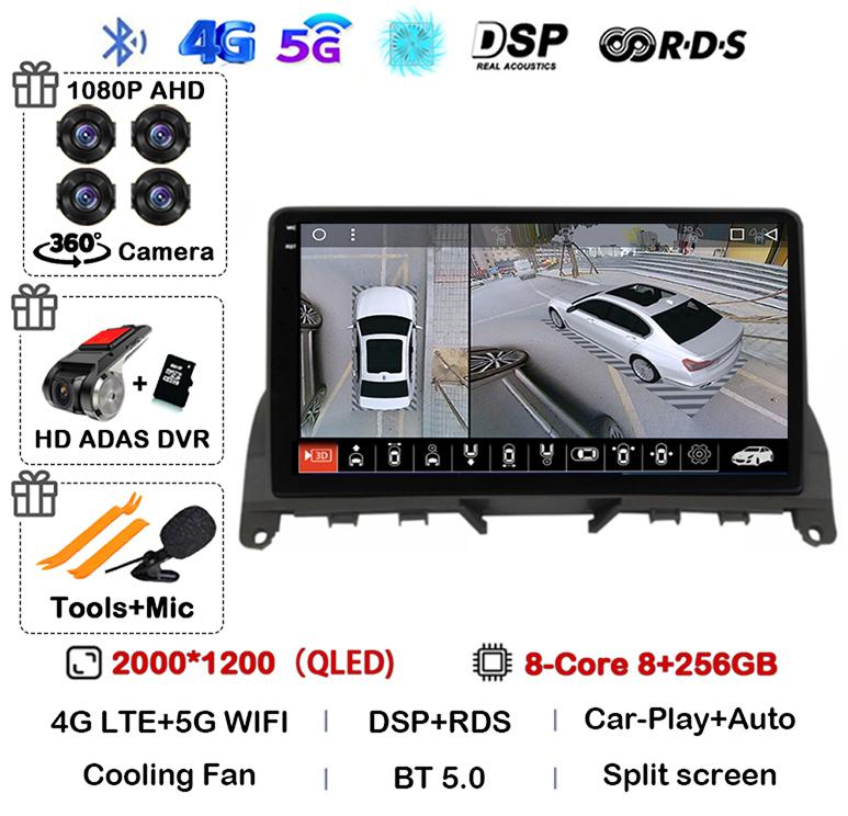 Android 14 Carplay Auto Pentru Mercedes Benz C Class 3 W204 S204 2006-2011 Radio Auto Autoradio Stereo Player Multimedia WIFI+4G DSP