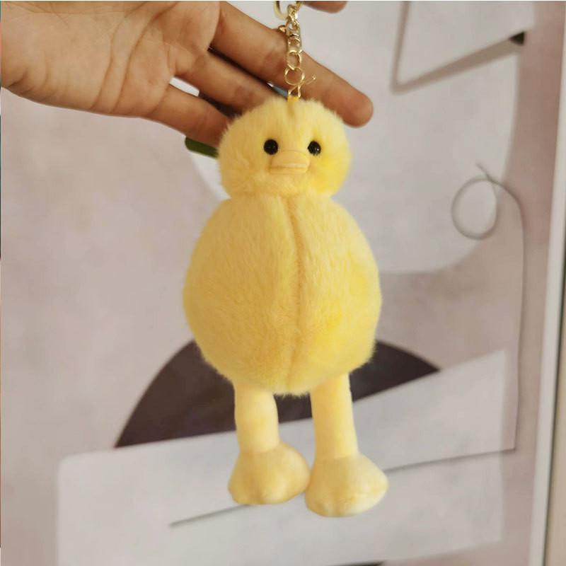 Short Plush Bear Keychain Adorable Yellow Duck Stuffed Animal For Bags And Keys**