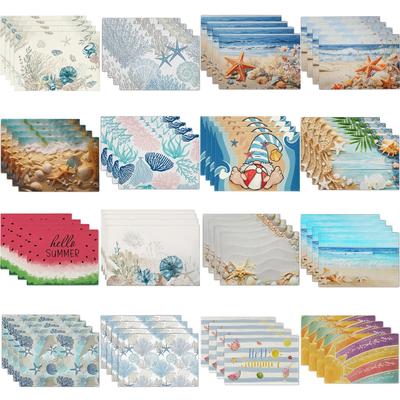 4/6/8Pcs Starfish Shell Pattern Placemats Linen Mats Heat Insulation Stain-Resistant Placemats for Home Dining Table Decoration