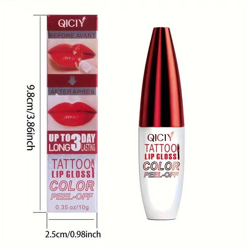 QICY Tattoo Lip Gloss Peel-Off Long-Lasting Moisturizing Liquid Lipstick with Waterproof Non-stick Cup Glossy Finish Nourishing
