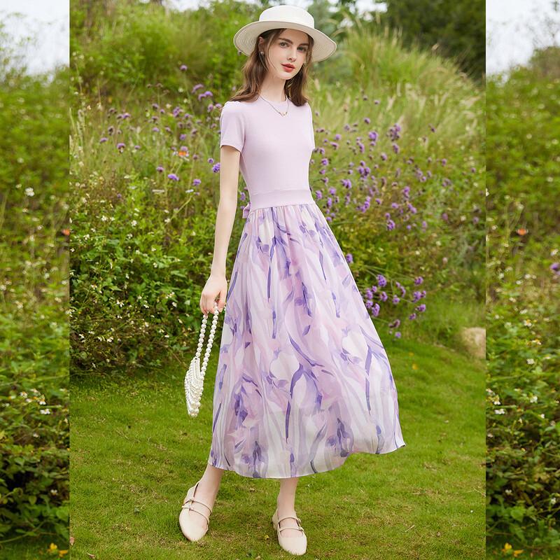 Bailuyu Elegant Spliced Floral A-Line Midi Dress M