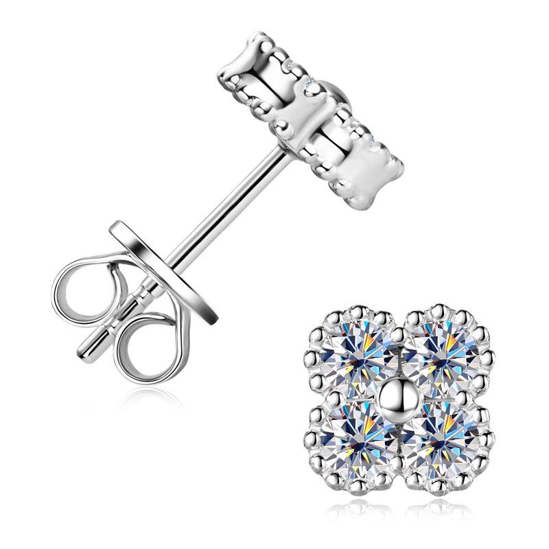 2025 Trendy Four Clover Moissanite Stud Earrings 925 Sterling Silver Flower Piercing Ear Jewelry for Women 3mm Lab Diamond Gifts