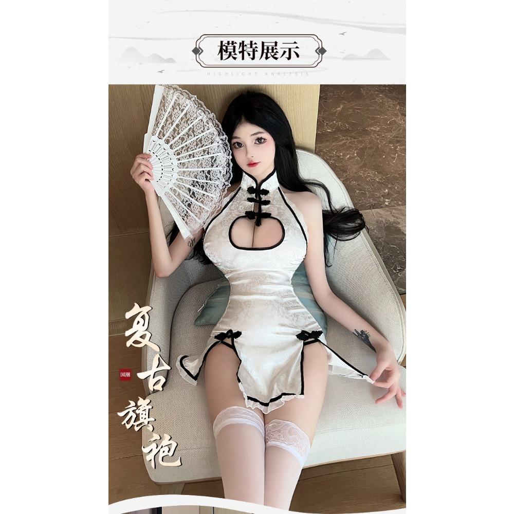 Night Crisp Erotic Underwear, Sexy Retro Hollowed-out Cheongsam, Hot Rear Mesh Perspective Temptation, Uniform Delivery 1672