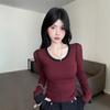 Ins Sexy Spice Crew Neck Matching Color Long-sleeved T-shirt Autumn New All-fit Slimming Pullover Base Shirt Top