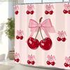 1/4pcs Pink Bow Cherry Style Shower Curtain, Modern Style Home Decor Print, Machine Washable, Fashion Theme, Suitable for All
