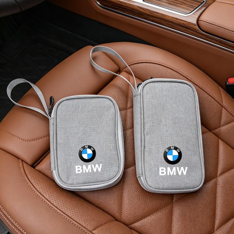 Car Emblem Portable Handbag Organizer Bag For BMW Performance F30 E90 G30 G20 G05 Car Interior Accessories Storage Bag Keychain NS1
