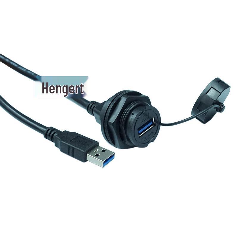 

USB 3.0 Male to Female Waterproof Extension Cable with Cap and Panel Mount 0.5m чёрный