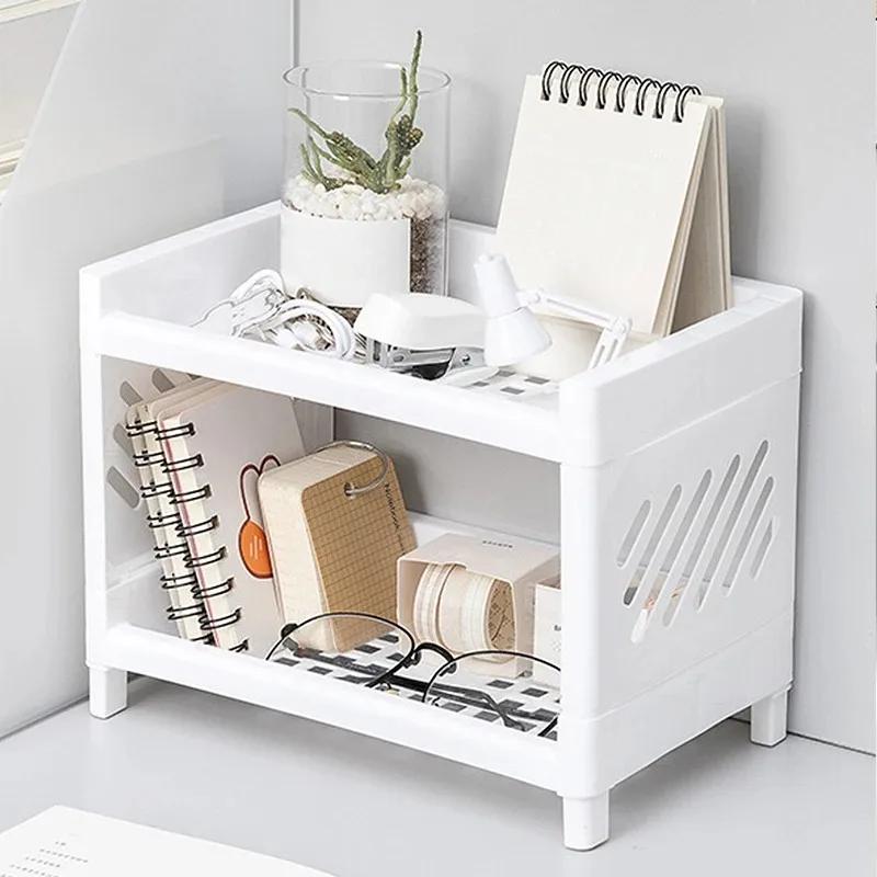 New Multifunctional Double-layer Storage Rack Shelf Plastic Rectangular Desk Desktop Shelves Cosmetic Sundries Organizer Holders