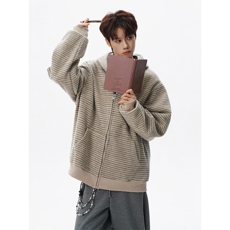 QOTRIOCK Striped Hooded Cardigan Sweatshirt XL